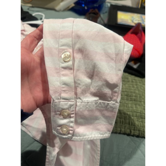 Vineyard Vines Pink White Stripe Button Up Shirt Women's Size 2 Long Sleeve - Picture 8 of 9